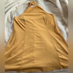 Yellow ribbed halter tie dress